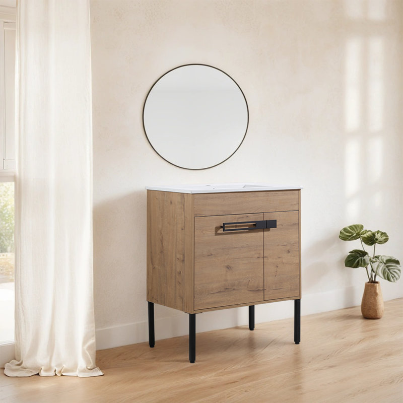 Katheryne 30 " W Freestanding Standard 1 Single Vanity Bathroom Vanity With Ceramic Top, Brown