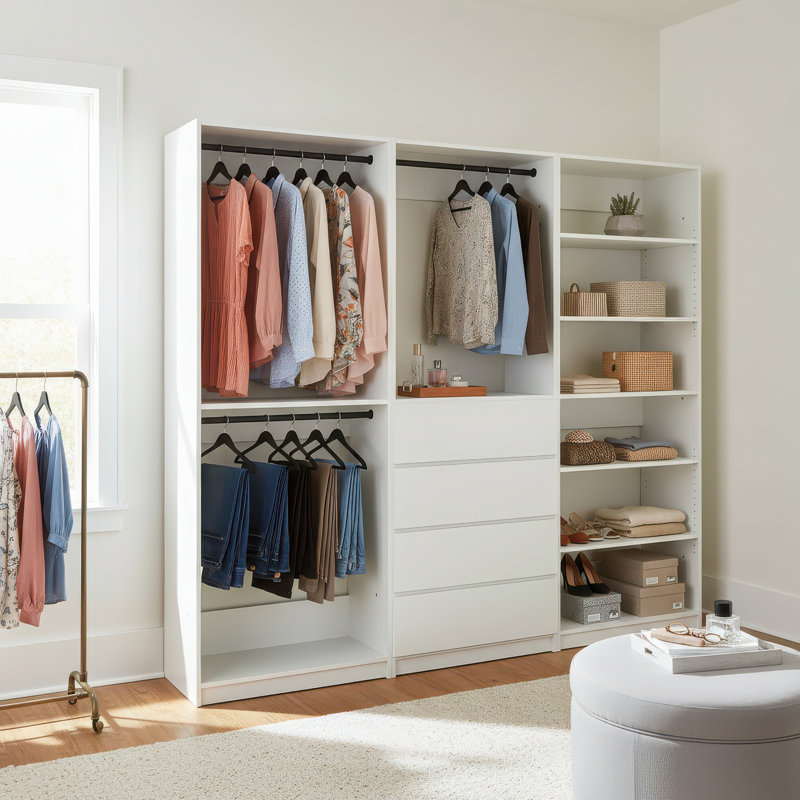 Système de garde-robe autoportant en bois blanc