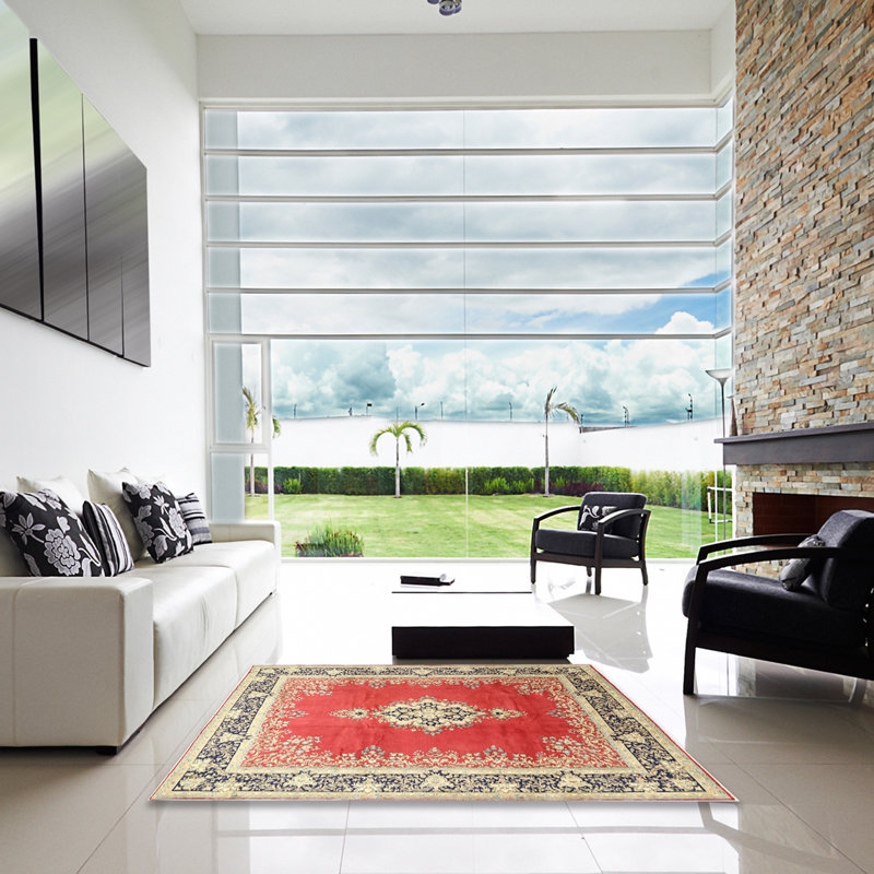 Tapis décoratif rouge à motif oriental Missy, Carré 7 pi