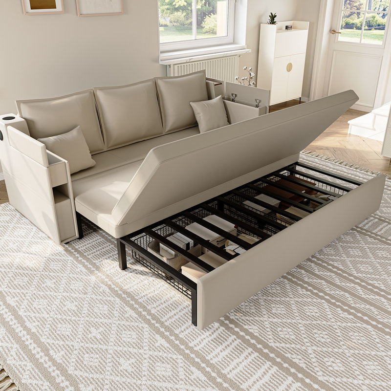 Modern Convertible Sofa Bed with Bluetooth Speakers, Daybed with USB Charging and Hidden Storage