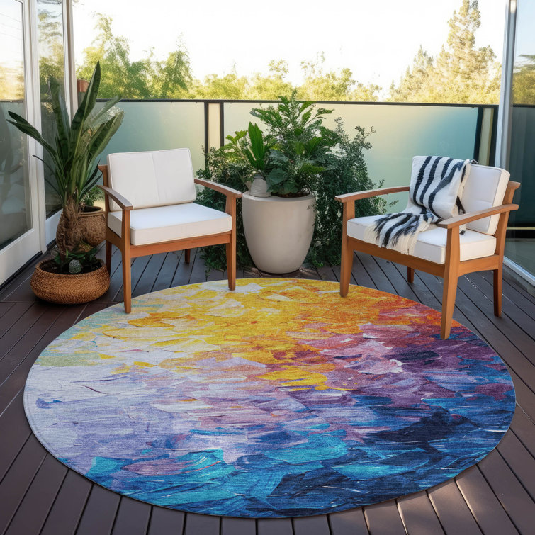 Machine Washable Indoor/Outdoor Cinead ACN1674 Gold Rug