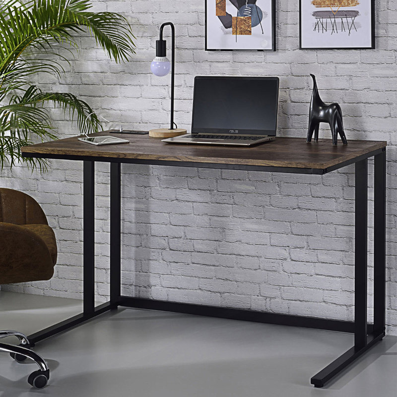 Rectangular Writing Desk With USB Port And Plug, Black
