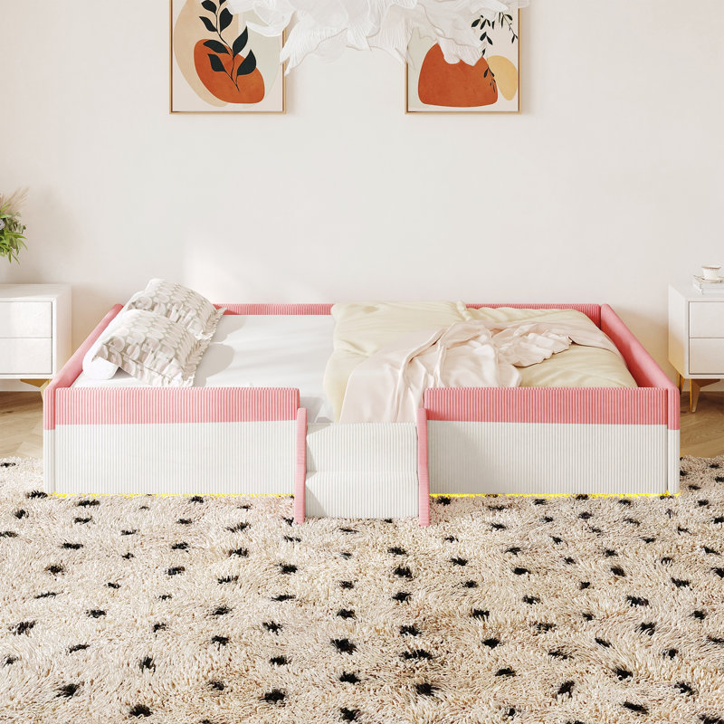 Lit double tapissier sur pied avec clôture, Double, Rose et blanc