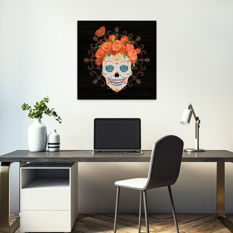 Contemporain Dia De Los Muertos I avec art bleu-noir, H 18 po x l 18 po