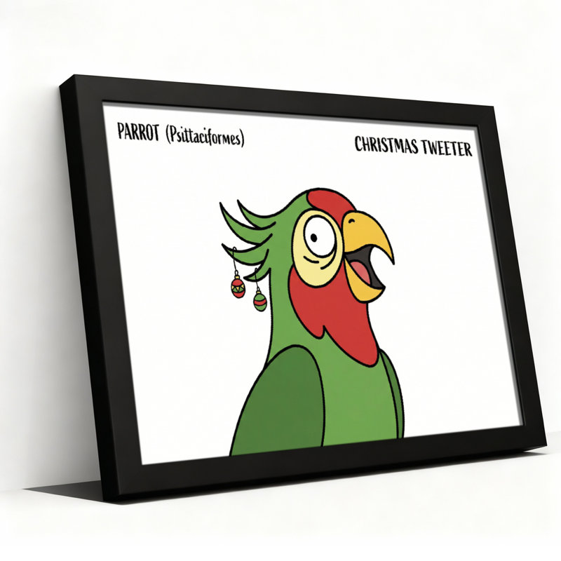 Ensemble de 1 tableau sur toile tendue représentant un perroquet de Noël, Noir