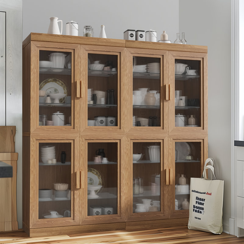 Ensemble de 4 armoires de rangement en bois avec porte vitrée et tablettes réglables pour le salon et la chambre à coucher