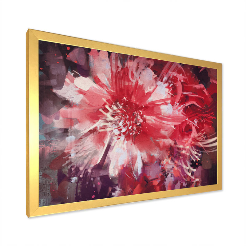 " Abstract Vivid Red Flower Bouquet ", 8" H x 12" W x 1" D, Gold Closed Corner Framed