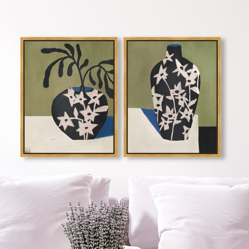 Noir Vase Set Set by Oliver Gal, 62"H x 50"W, Gold Floater Frame
