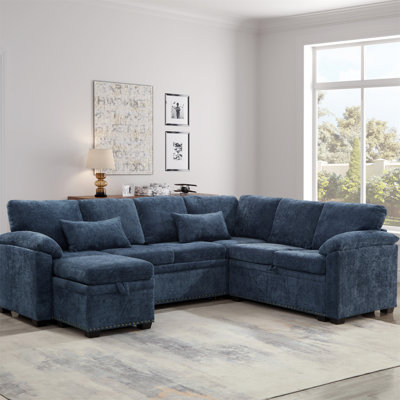 Canapé d'angle modulaire en L 97 po avec siège et repose-pieds de rangement en L 97 po, canapé d'angle en chenille avec 7 sièges et 2 coussins pour le salon