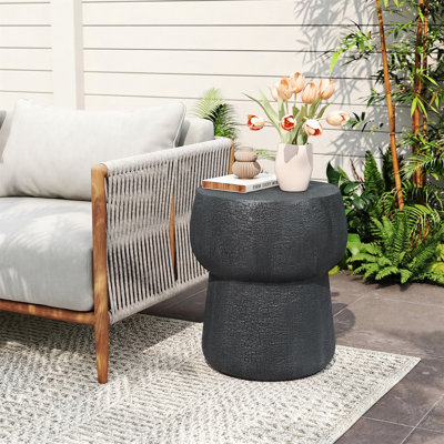 Table d'appoint d'extérieur avec processus de fissuration, table basse en béton Morden avec table d'appoint extérieure en forme de tonneau double, tabouret de jardin pour patio, jardin, cour.