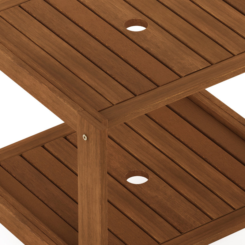 Rectangular Solid Wood Outdoor with Umbrella Hole Side Table - 48 cm W 52.1 cm D
