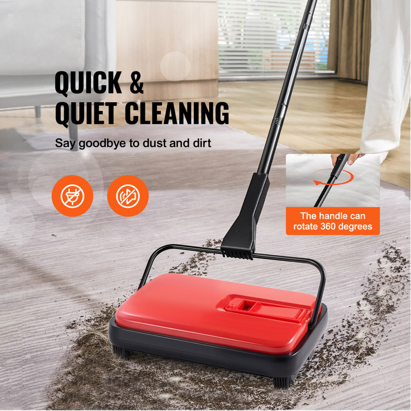 Carpet Floor Sweeper Manual 6.7 inch Width Sweeping Paths Non Electric, Red