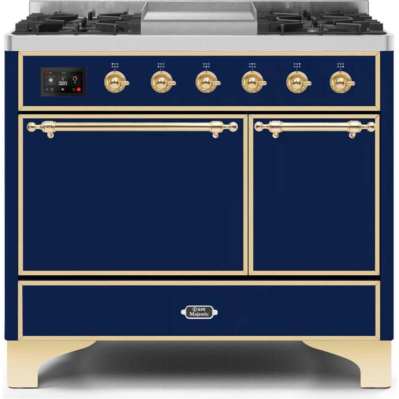ILVE Majestic II 40 in Dual Fuel Range, White/Brass, Natural Gas