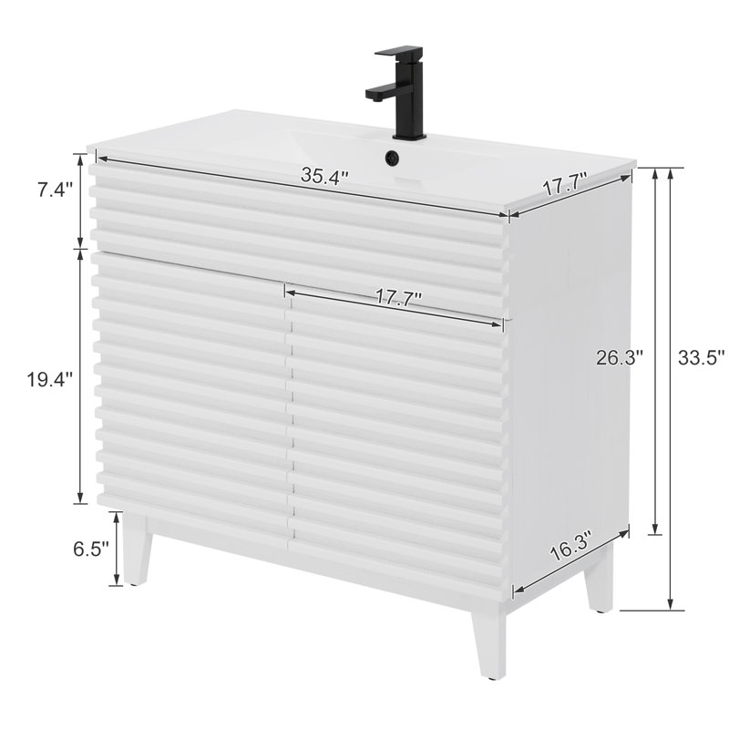 Sharee 36" Single Bathroom Vanity Set With Sink Top, Faucet, Pop Up Drain, Wood Tune, White