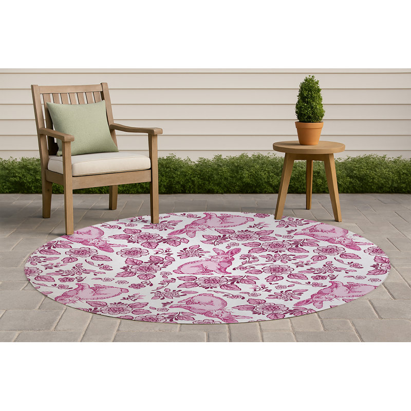 Tapis d'extérieur Bunny, Rose, Rond 5 pi