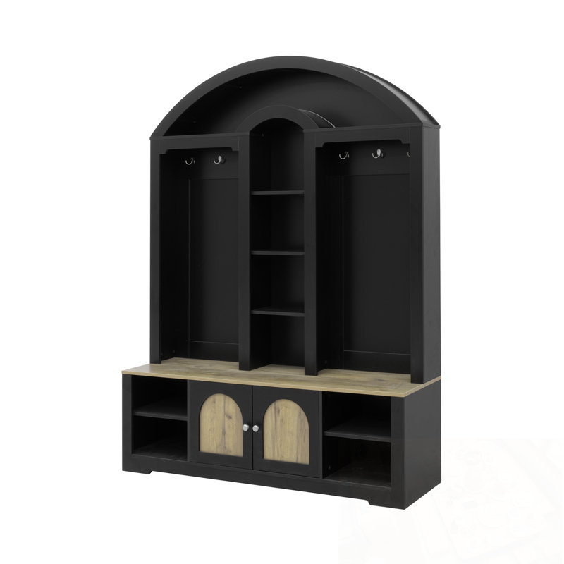 Armoire moderne moderne avec rangement et crochets, Noir/naturel