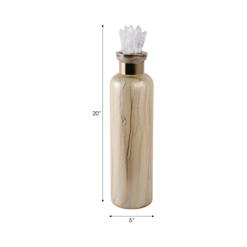 Sagebrook Home 15" Frances Small Quartz Crystal Cluster Glass Bottle, 20" H x 5" W x 5" D