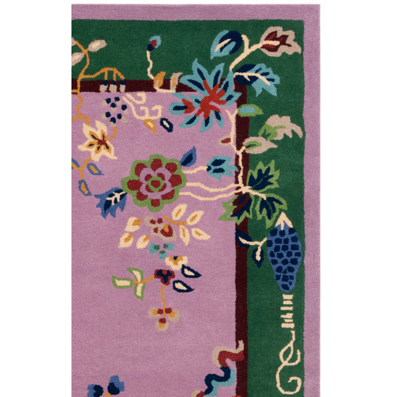 Tapis floral en laine / coton touffeté à la main Phaong - mauve / vert, Tapis de couloir 2 pi 3 po x 8 pi