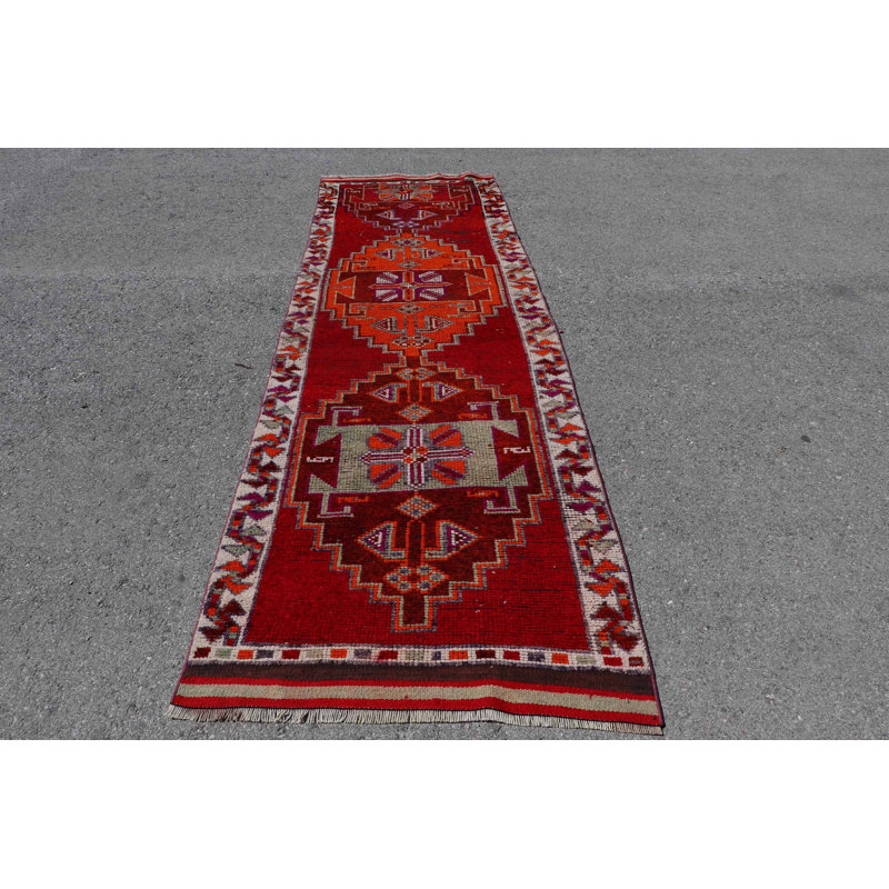 Tapis turc tissé à la main en orange vif pour la décoration de la maison et des escaliers - Tapis anatolien authentique avec un design traditionnel