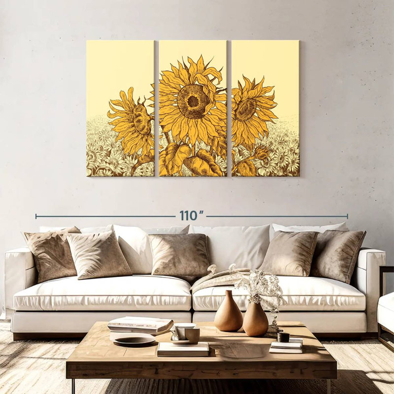 Champ de tournesols rétro Alvord, H 48 po x l 74 po