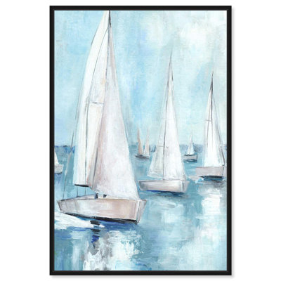 «Boat on a Lake Coastal Bathroom», reproduction d'art sur toile par Art Remedy