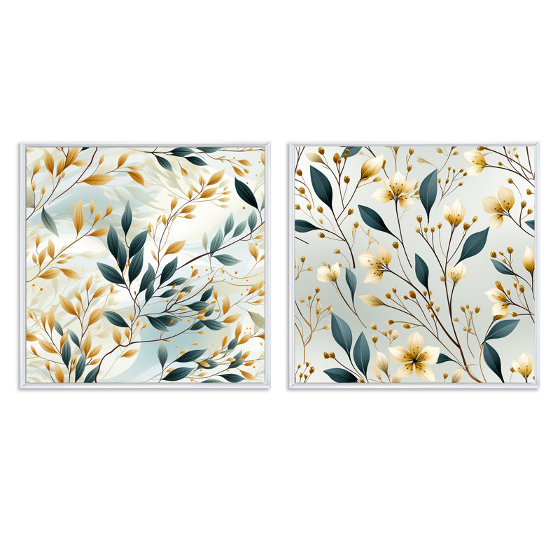 Subtle Whispers IV - Floral & Botanicals Square Collage Set Of 2, White Floater Framed, 36" H x 73" W