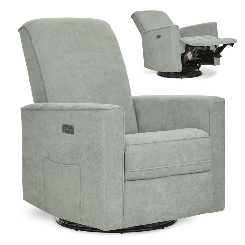 Greenguard Gold Certified Upholstered Swivel Reclining Glider, Sage