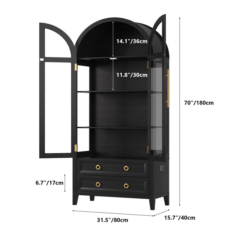 Freestanding Arch Display Cabinet with 3-Color Light Modes and Motion Sensor, Black