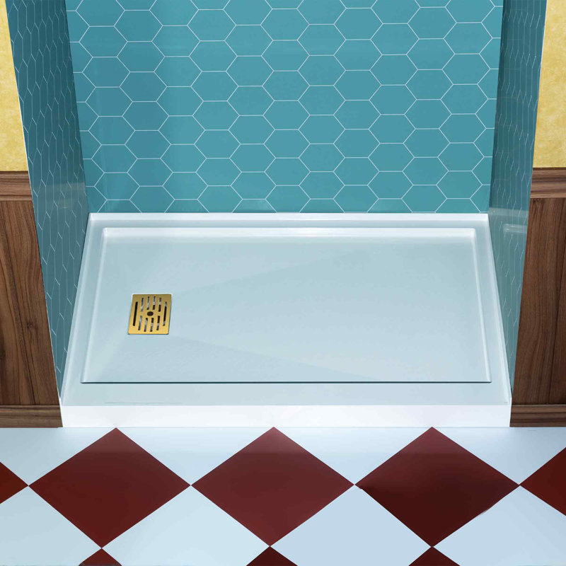 WOODBRIDGE 60 In. X 32 In. Solid Surface Shower Pan Base, Alcove Installation With Drain Options, Slip-Resistant & Mold-Resistant