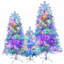 Ensemble d'arbre de Noël articulé artificiel 7,4 pi, 6 pi, 4 pi avec 2400 branches, 850 lumières DEL et 11 modes d'éclairage pour une décoration des Fêtes polyvalente
