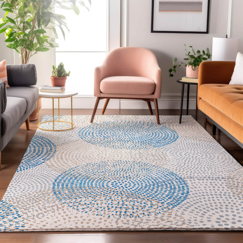 Addison Red Synthetic Washable 5' x 7' Mosaic Geo Rug