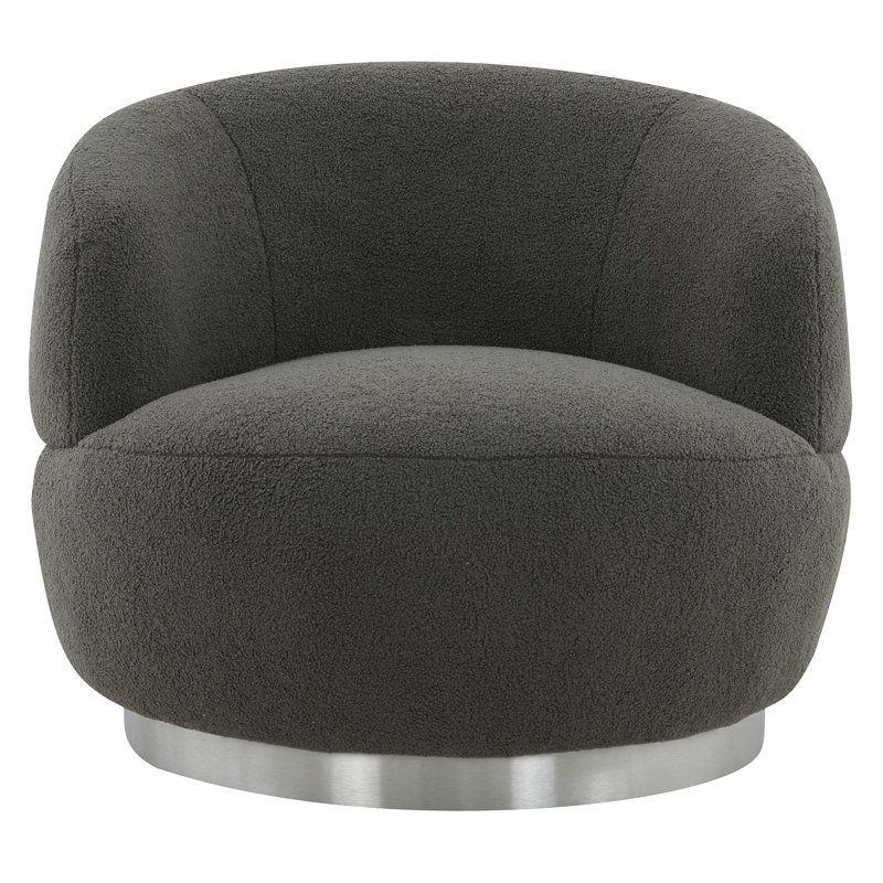 Teter Upholstered Swivel Barrel Chair, Dark Gray 100% Polyester, Silver