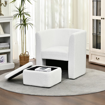 29" Upholstered Barrel Accent Chair With Storage Ottoman For Living Room/bedroom/office