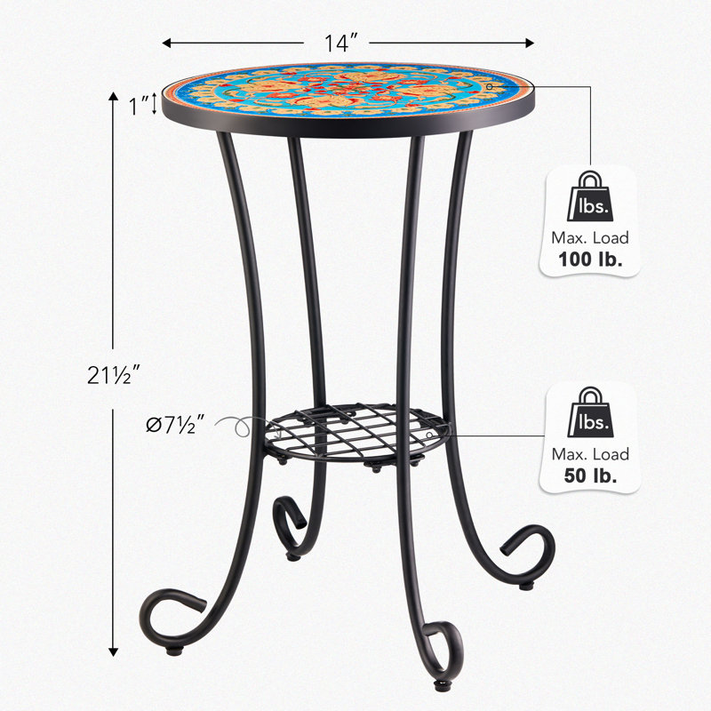 Fenske Patio Side Table with Shelf, Blue