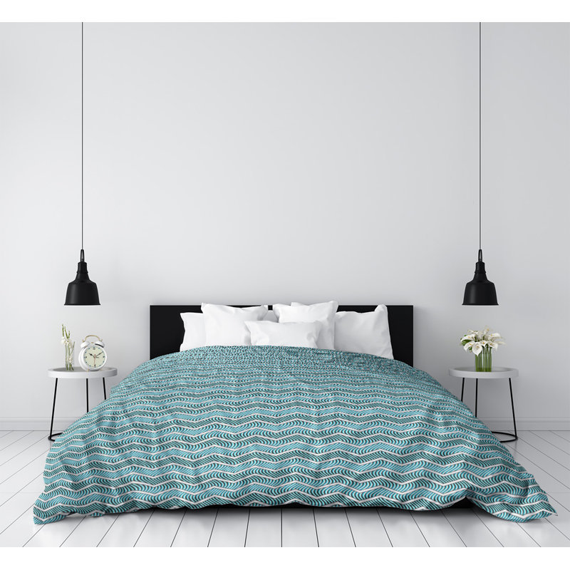Housse de couette simple Rhonda Cheval Wavy Chevrons, Bleu sarcelle, Housse de couette pour très grand lit, Microfibre
