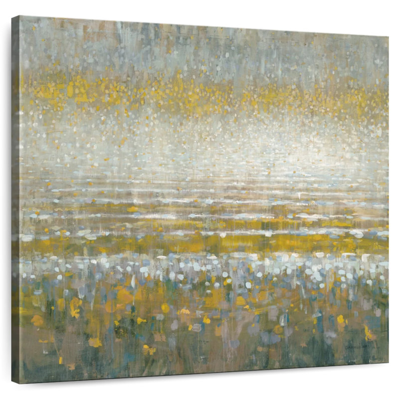 Pluies sur le lac jaune-gris I, H 10 po x l 10 po