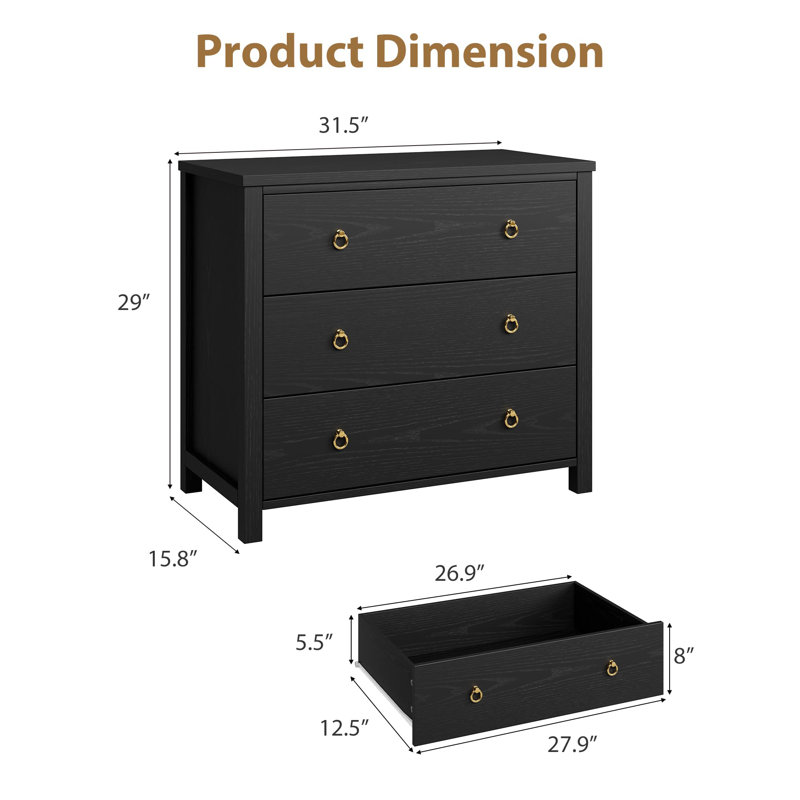 80 cm W Chest of 3 Drawers