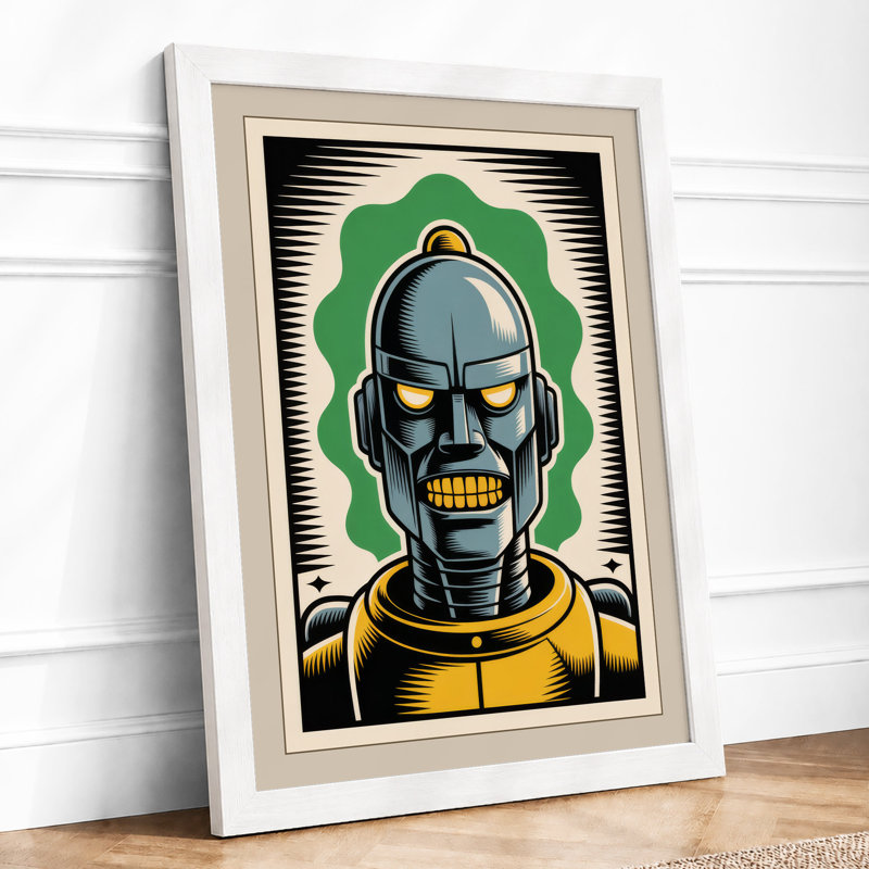 Robot Skull Ascendant Industrial - Framed Print, A4 - 29.7 x 21.0 cm, White