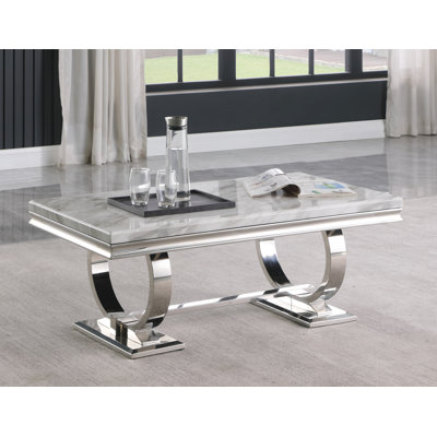 Monroe 47.5" Rectangular Marble with Double Pedestal Coffee Table 