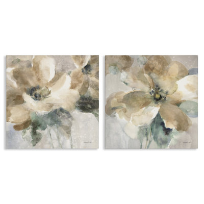 Abstract Beige Flowers 2 Piece Canvas Wall Art Set by Danhui Nai