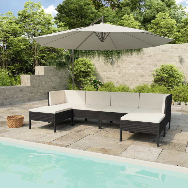 Bayshawne 9 Piece Lounge Chair with Cushions, Black, Cream White, 7