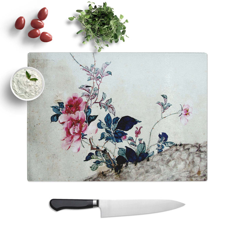 Glass Flowers by Yun Shouping Chopping Board, 28.5 cm W x 20 cm L