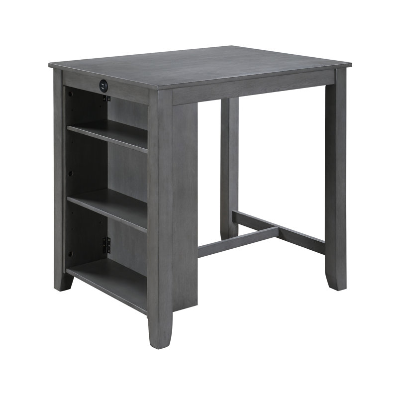 Graham 36" Grey Finish Small Space Counter Height Dining Table With Usb Charging Ports And Shelves (Only Tables, No Chairs)