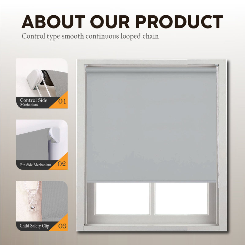 Thermal Blackout Roller Blind - Trimmable Cut to Size - Heavy Duty Metal Tube, Light Grey, 210 cm L x 240 cm W