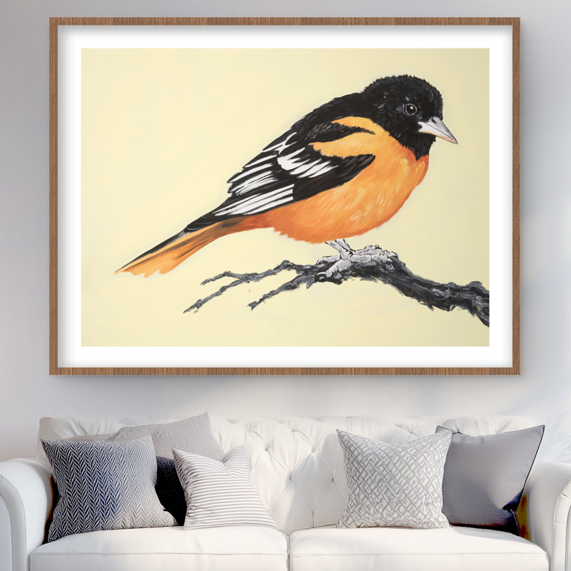 Petit oiseau réaliste sur une branche - imprimé animaux orange