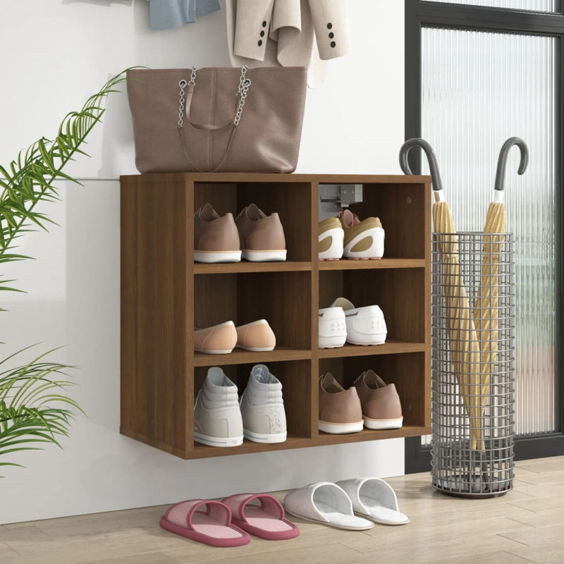 6 Pair Shoe Rack, Brown Oak