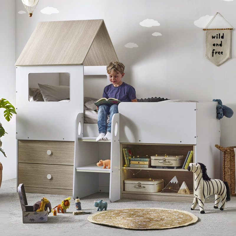 Summer Rain Single (3') Mid Sleepers with Storage Included, Pale Wood/White
