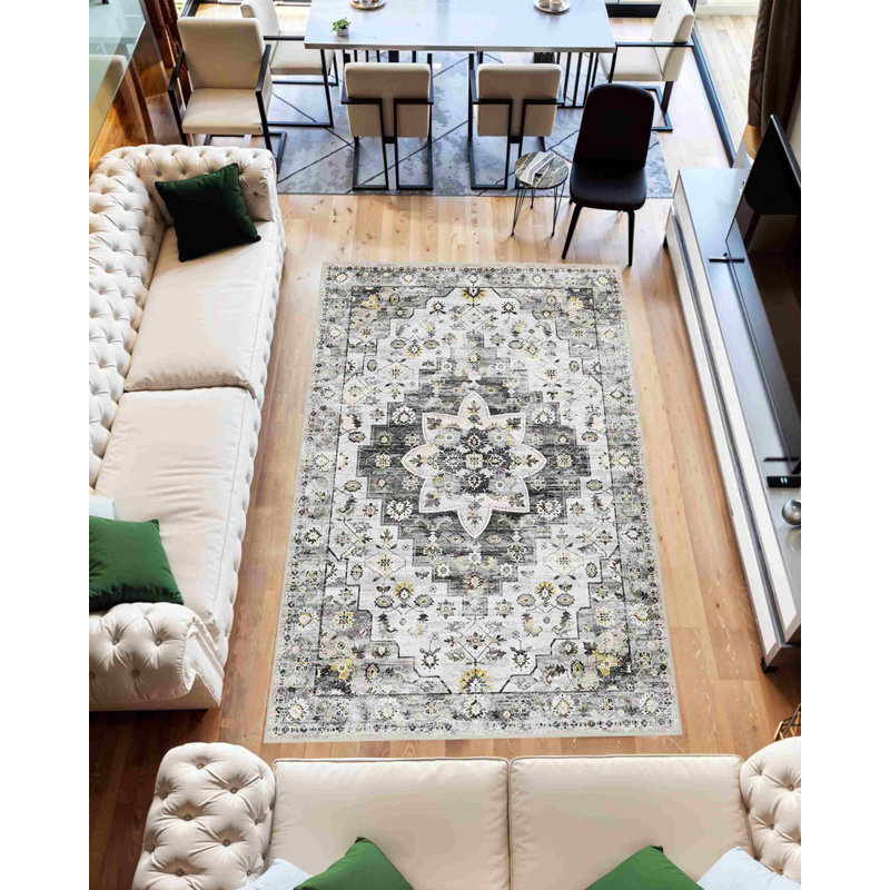 Tapis de salon lavable à la machine Melnick - 7771 - 5 x 8 (5 pi 2 po x 7 pi 5 po), gris