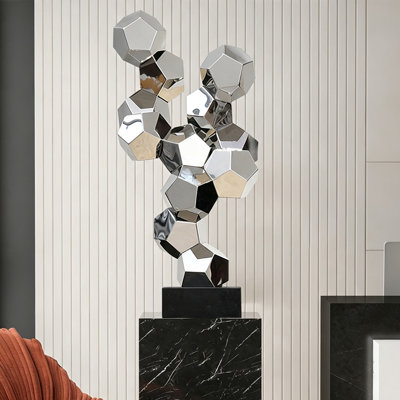 Décoration abstraite en acier inoxydable noir et argent pour hôtel, motif pierre de richesse, 40,94 pouces