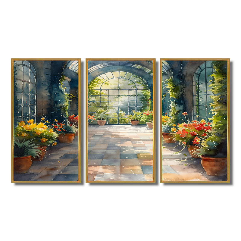 Fleurs jaunes et jaunes en fleurs - Ensemble de décorations murales fleurs, Toile avec cadre flottant or